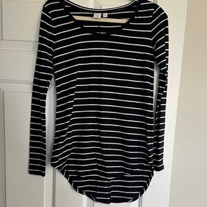 bp Black and White Striped Long-Sleeve Scoop Neck Shirt